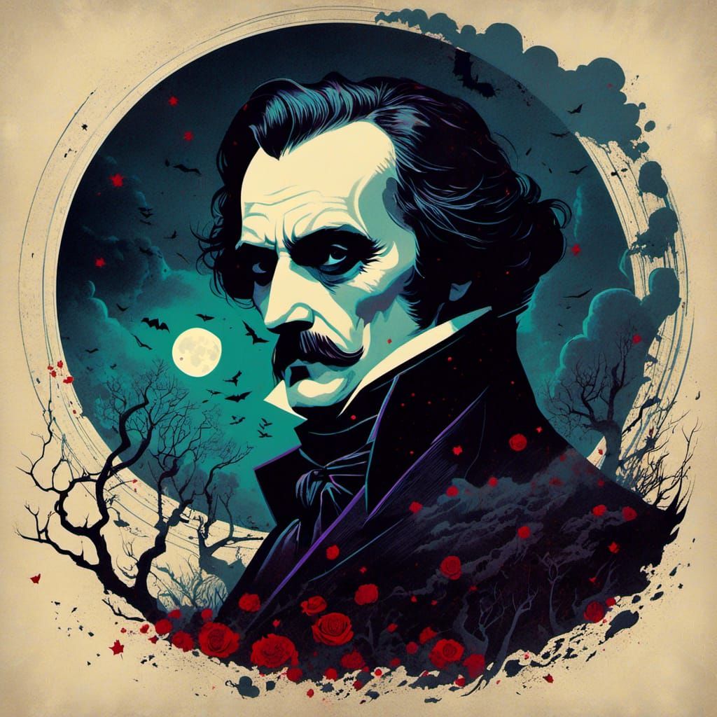 Eerie Edgar Allan Poe Portrait in Gothic Manga Style