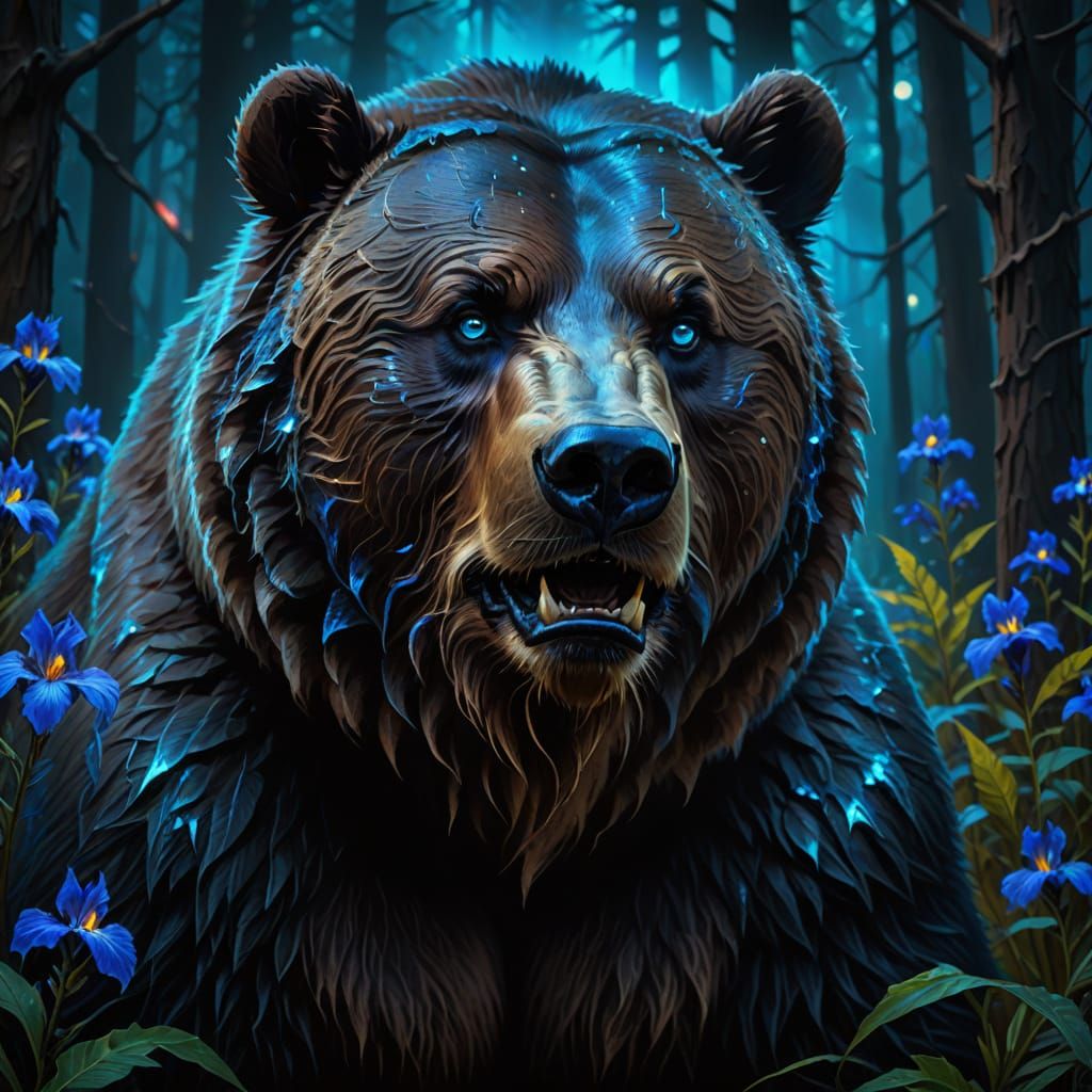 Dire Grizzly Bear with Glowing Eyes in Dark Fantasy Art