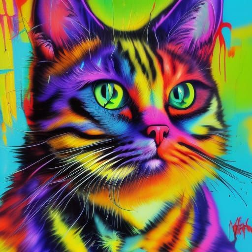 Colorful Graffiti Portrait of a Cat