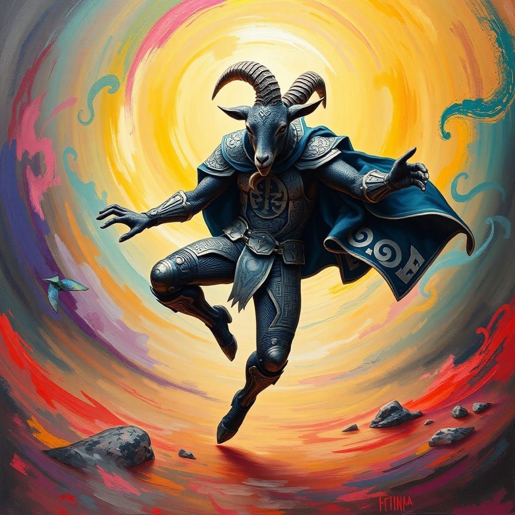 Goat Superhero in Celtic Costume: Visionary Art