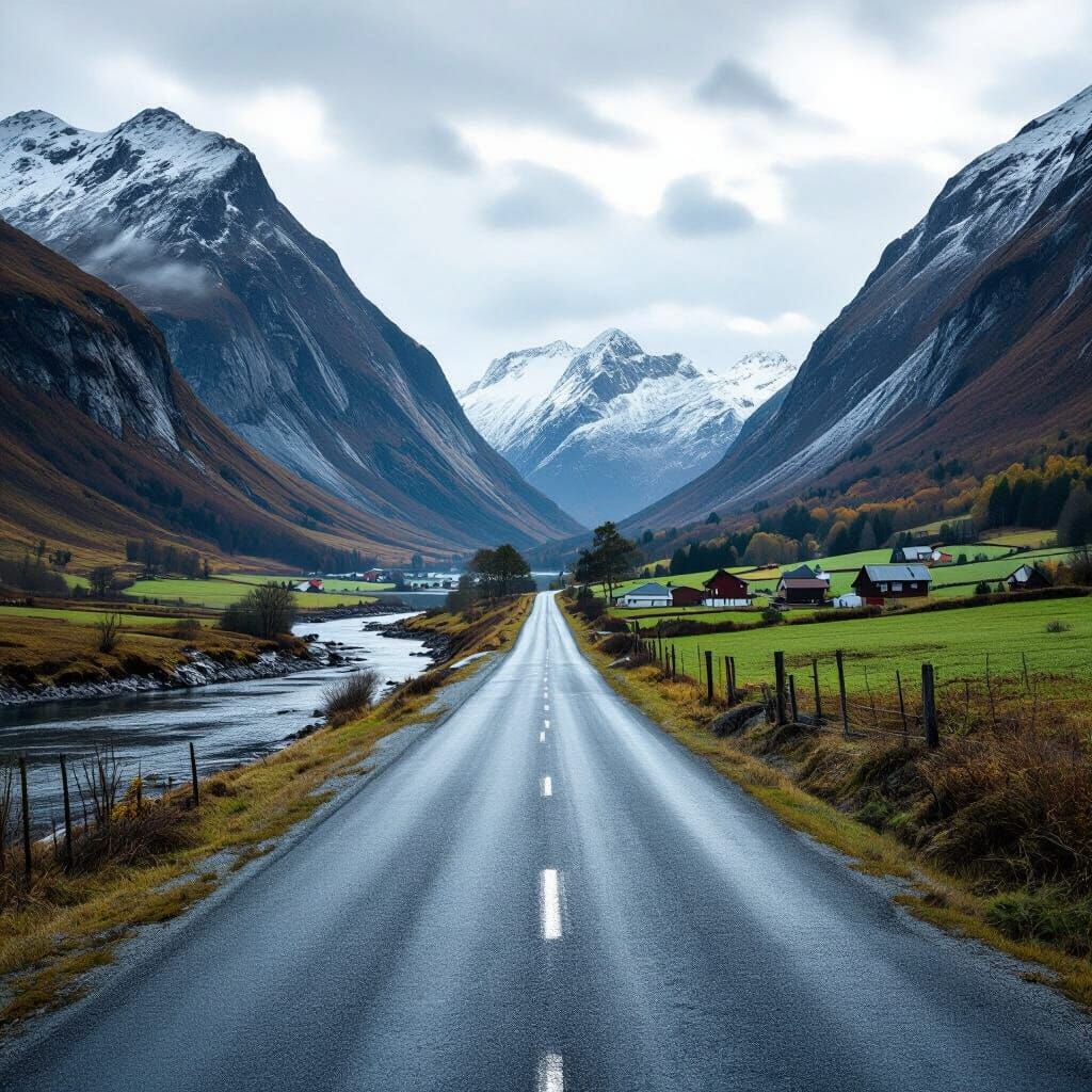 Cinematic View of Norway's Hjelledalen Road