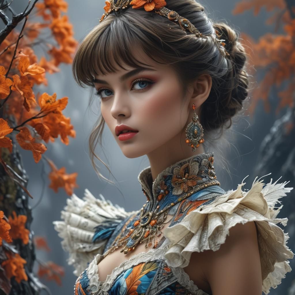 Fashion Model with Brush Strokes: Detailed Matte Painting