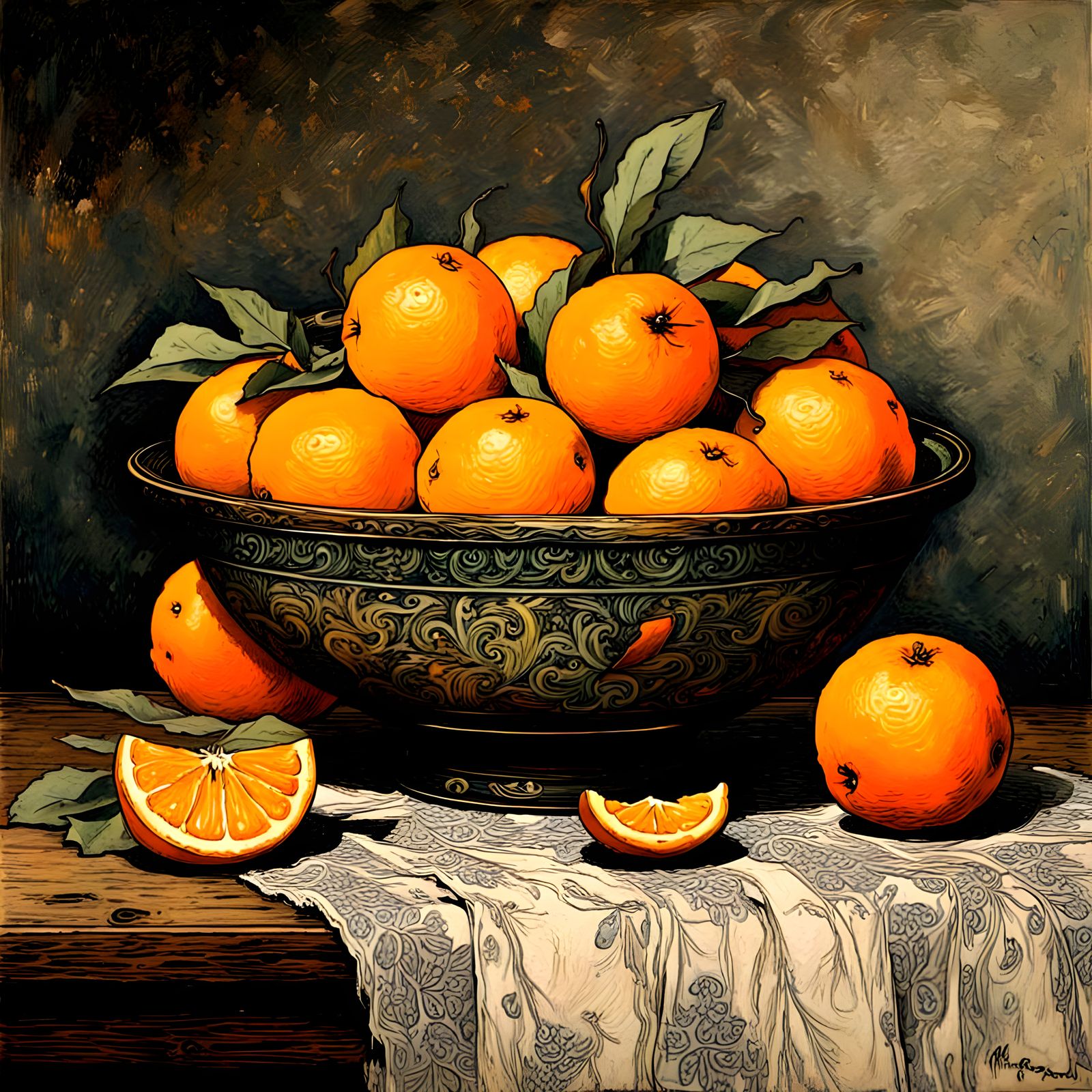 Bowl of oranges, still life by arthur rackham and james r eads