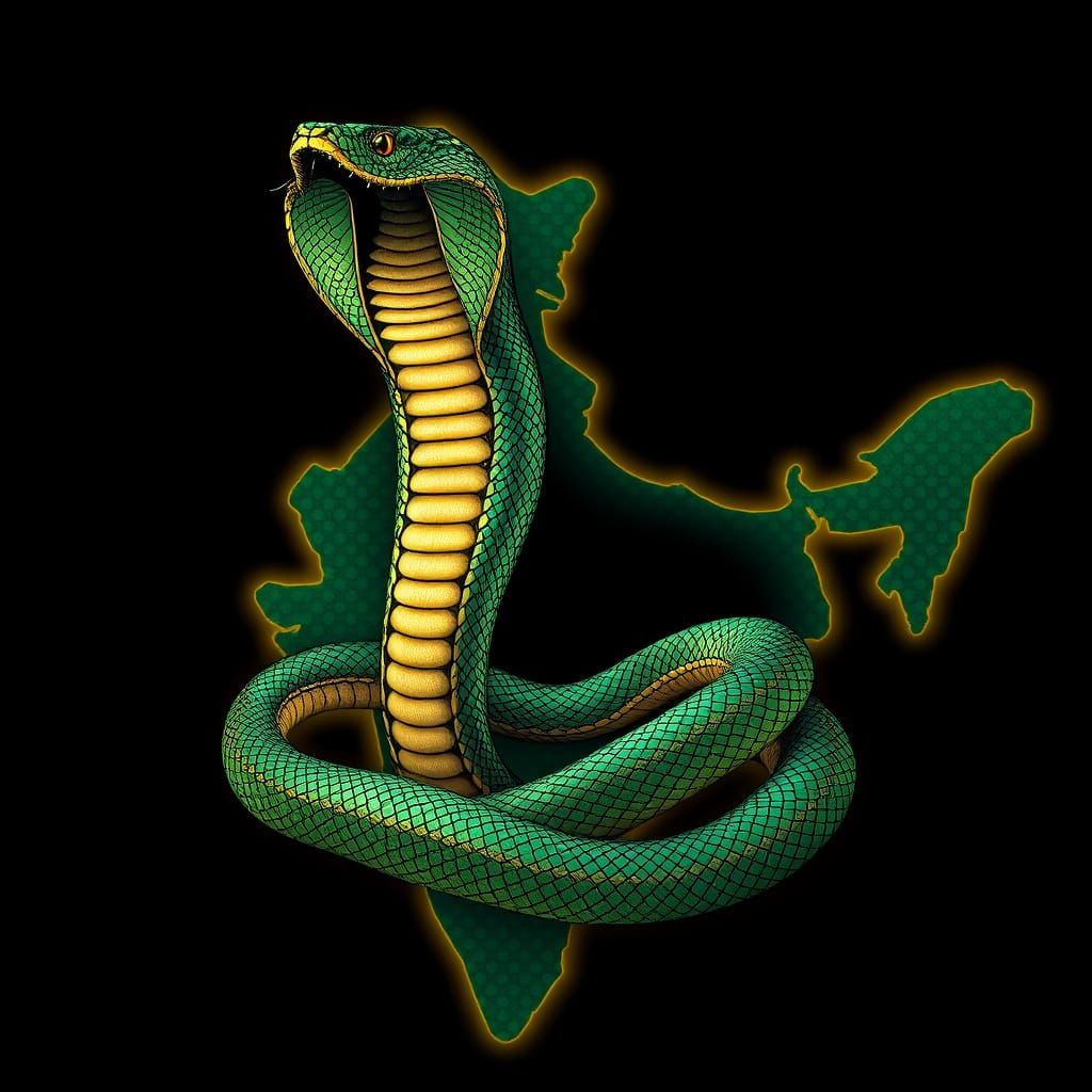 Majestic King Cobra Rears From India Outline in Art Nouveau ...