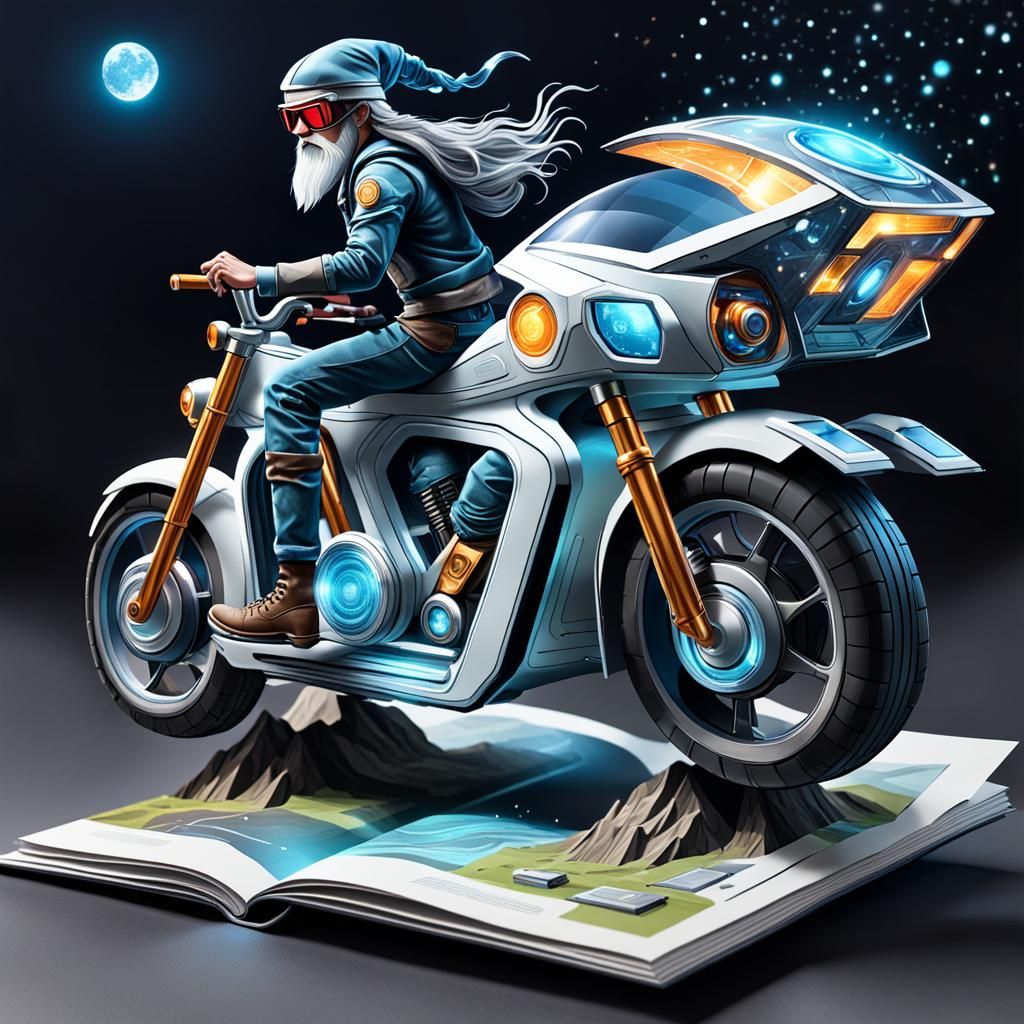 Wizard on Motorcycle in Augmented Reality Pop-Up Book
