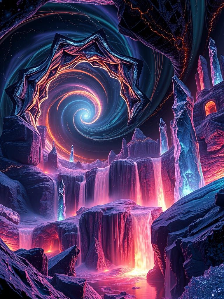 Cosmic Abyss: Swirling Black Winds and Neon Starlight