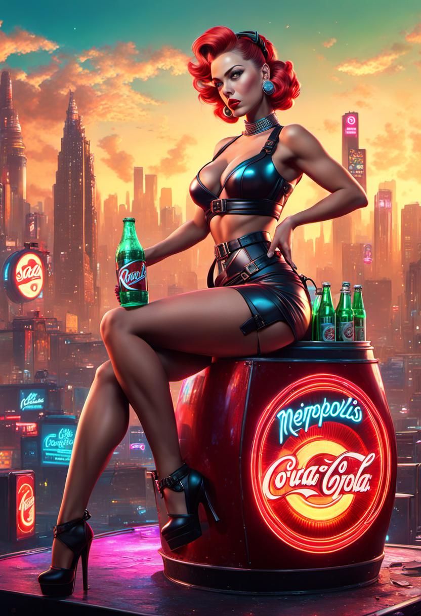 Cyberpunk Pinup Soda Ad in Metropolis