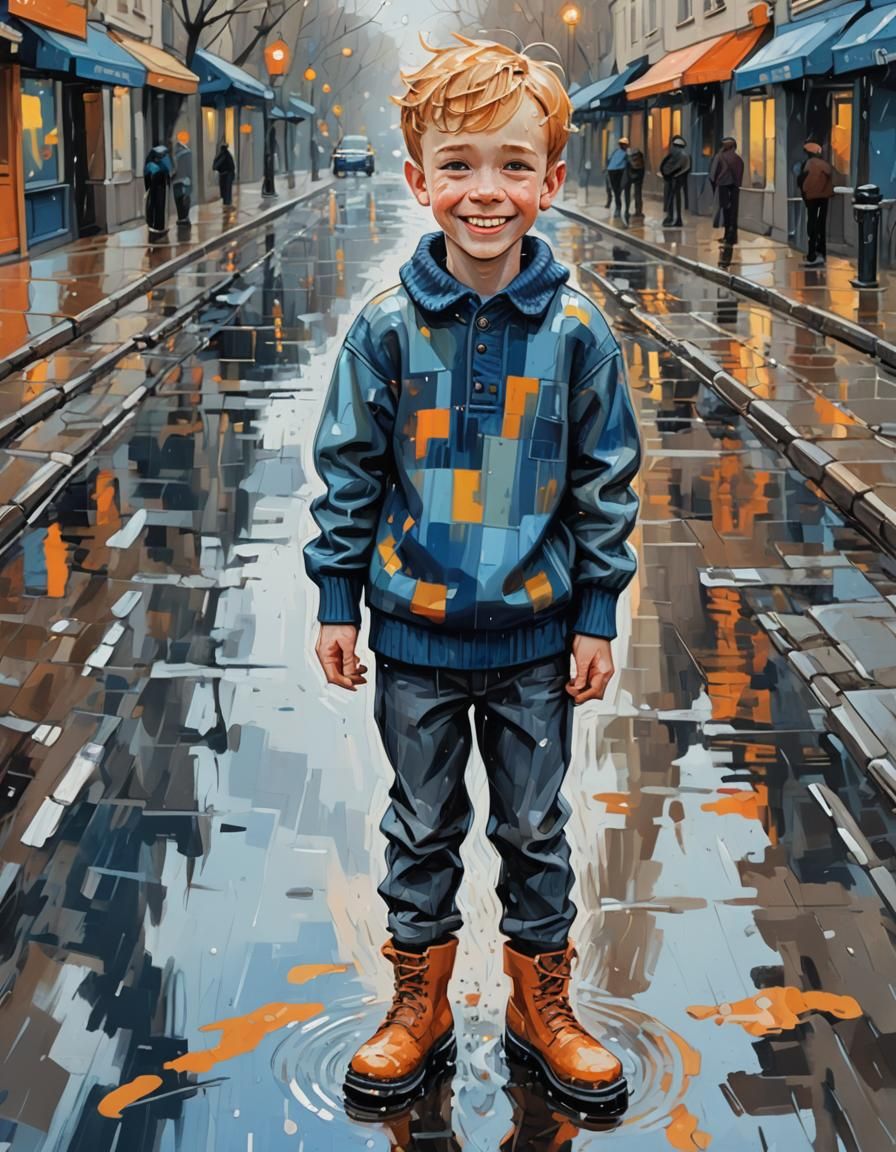 Rainy Day Boy: A Post-Impressionistic Caricature