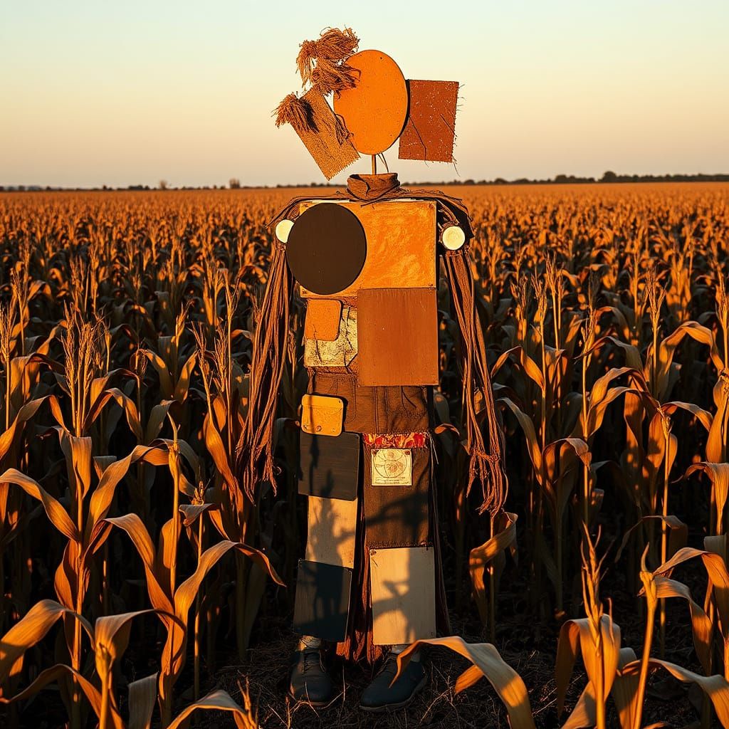 Monumental Scarecrow Sculpture in Corn Field, Huma Bhabha St...