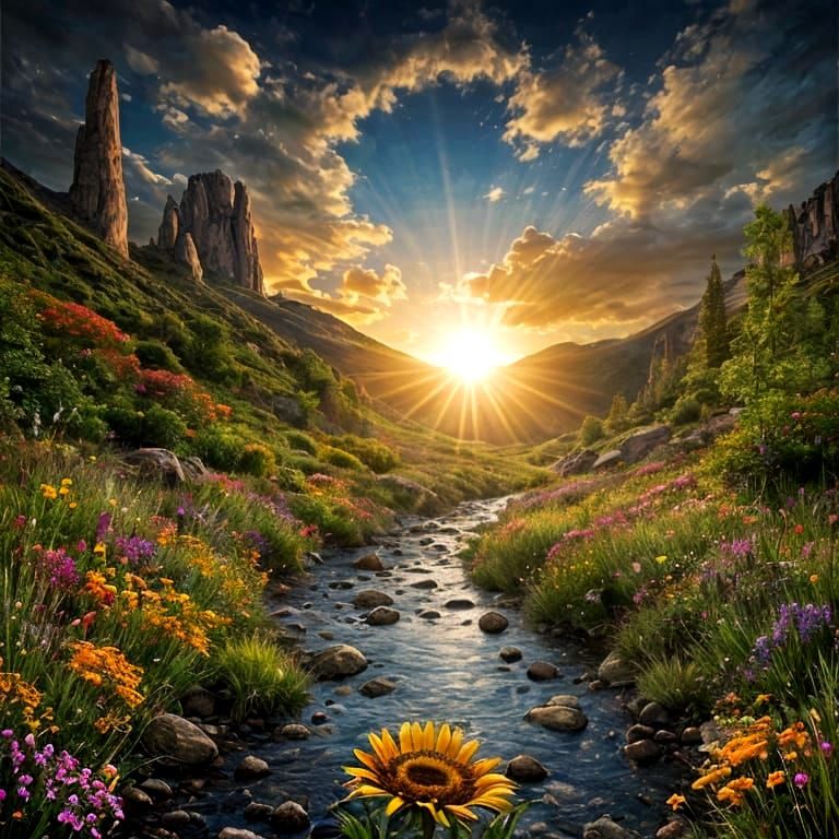 Dreamy Valley with Giant Wildflowers