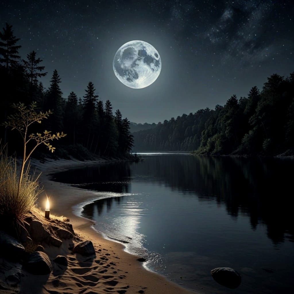 Moonlit Wilderness Serenity in Textured 3D Mixed Media