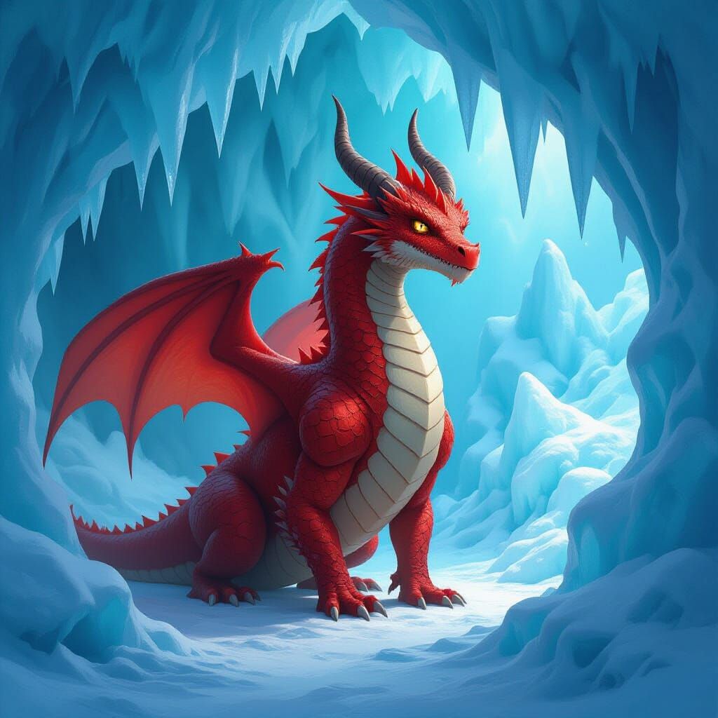 Fire Dragon in Ice Cave: Mystical Realism Art