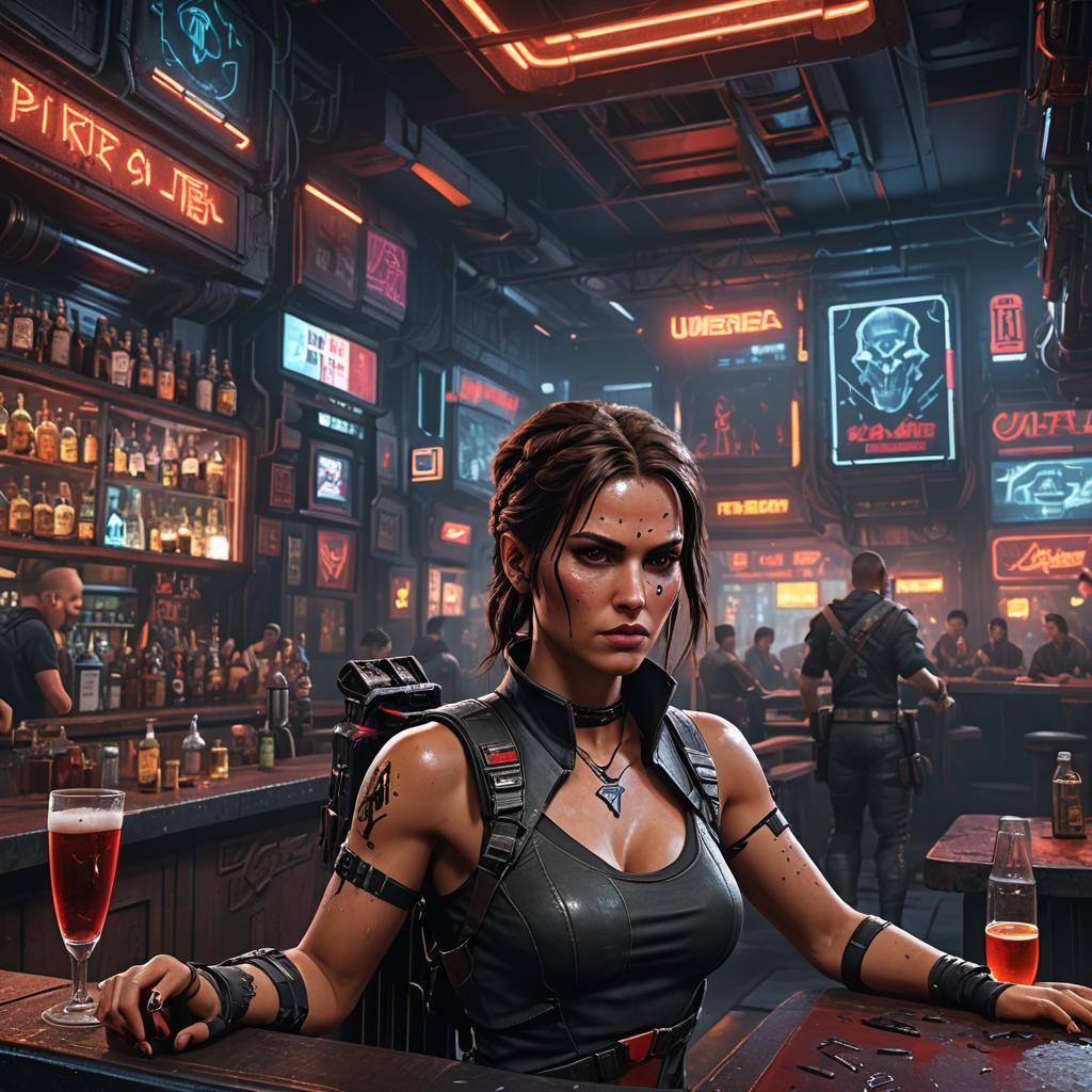 Sith Lord Lara Croft in Cyberpunk Art