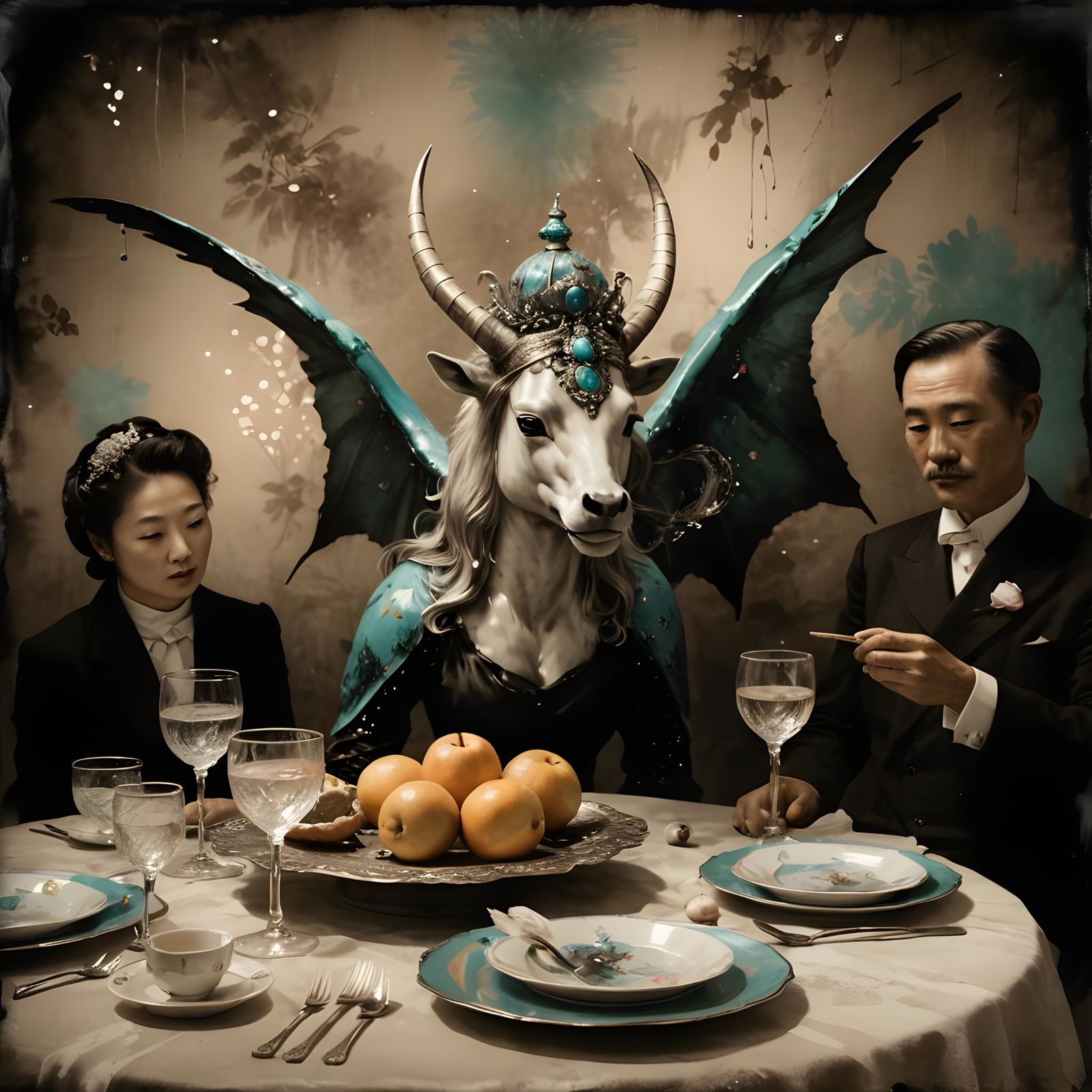 Geometric Bauhaus Portrait in Sumi-e Style