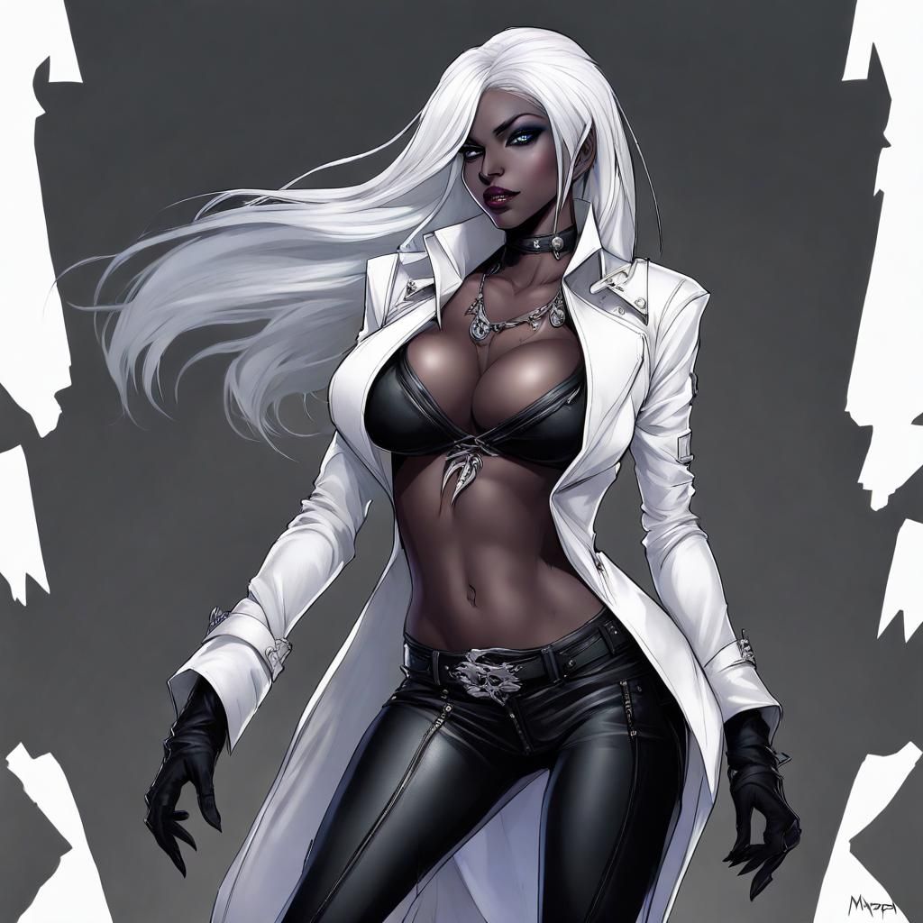 Anime Drow Warrior with White Hair