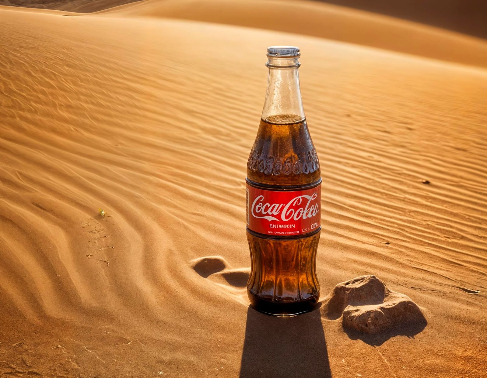 Coca-Cola Bottle in Desert Sunset