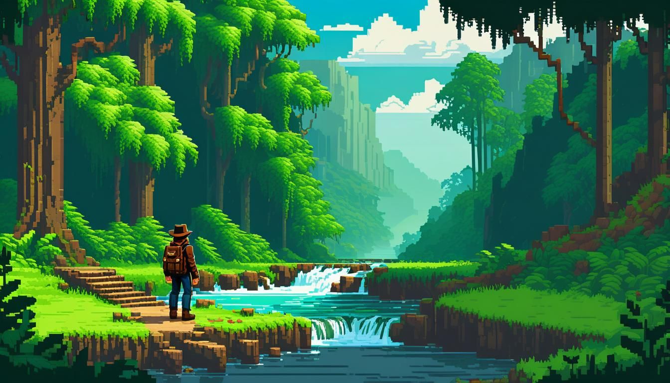 Pixel Art Explorer by Forest Stream and Ruins