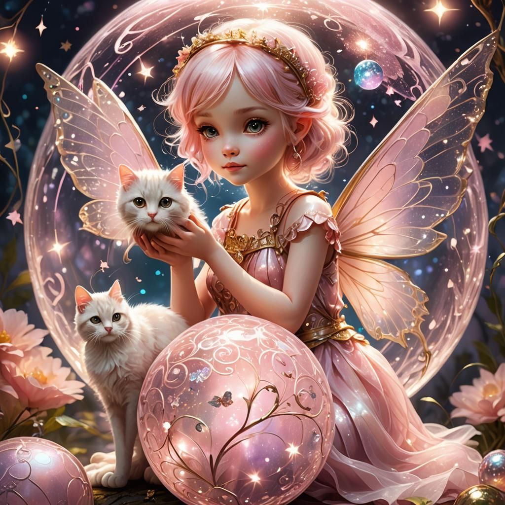 Pink Fairy on Magical Orb Digital Art