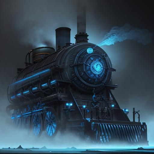Steampunk Locomotive Creature in Icy Blue Steam