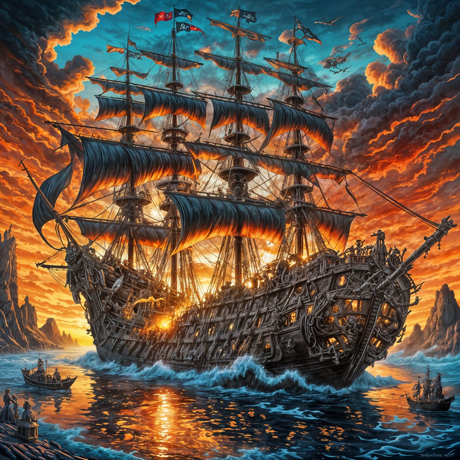 Epic Pirate Ship Battle at Sunset