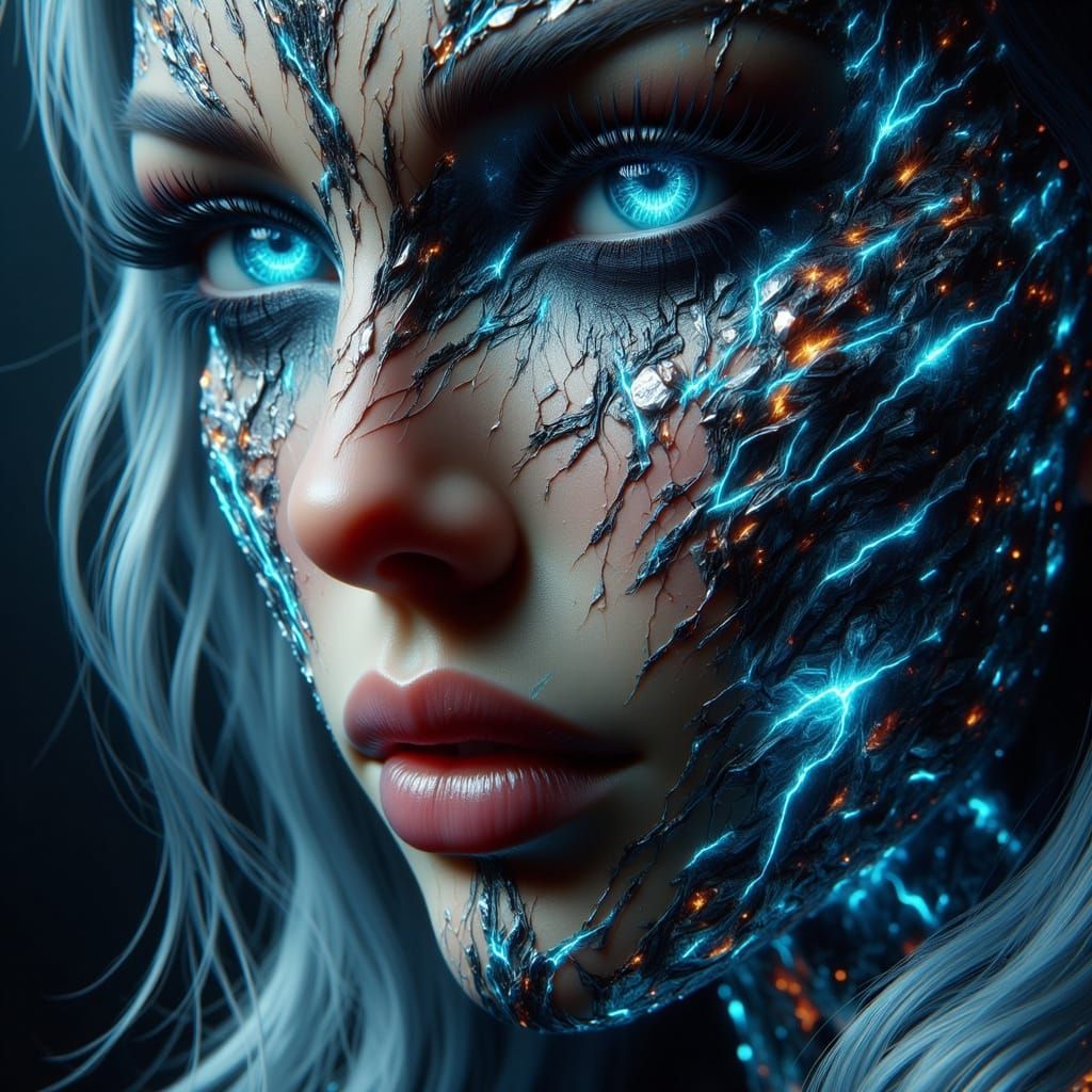 Surreal Portrait in Vibrant Pointillism and Psychedelic Patt...