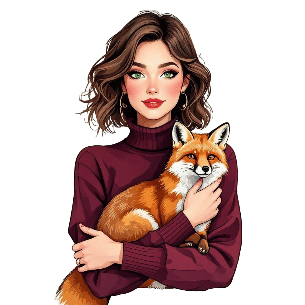 Modern Woman with Fox, Watercolor Hyperrealism
