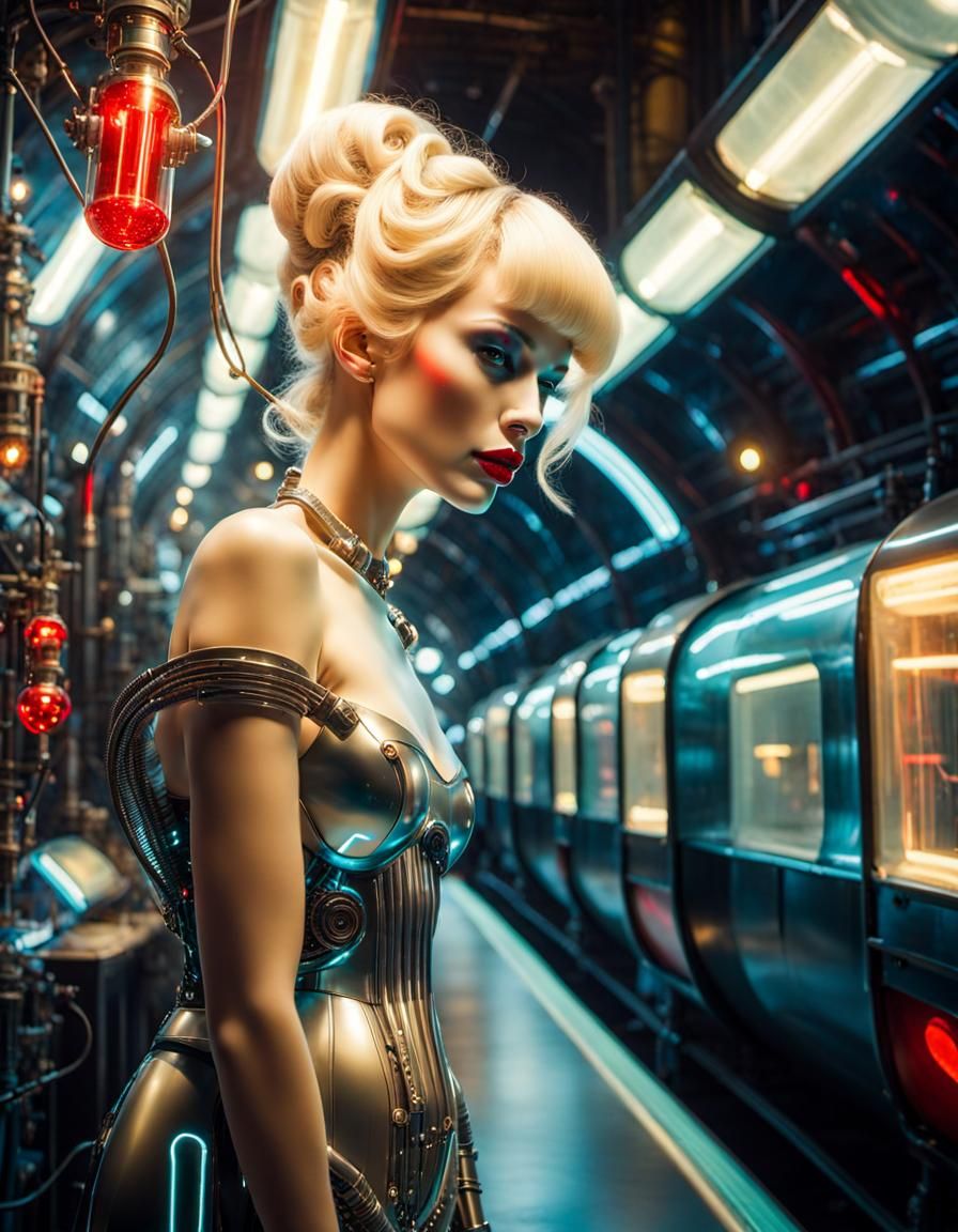 Cybernetic Victorian Robot with Bioluminescent Components