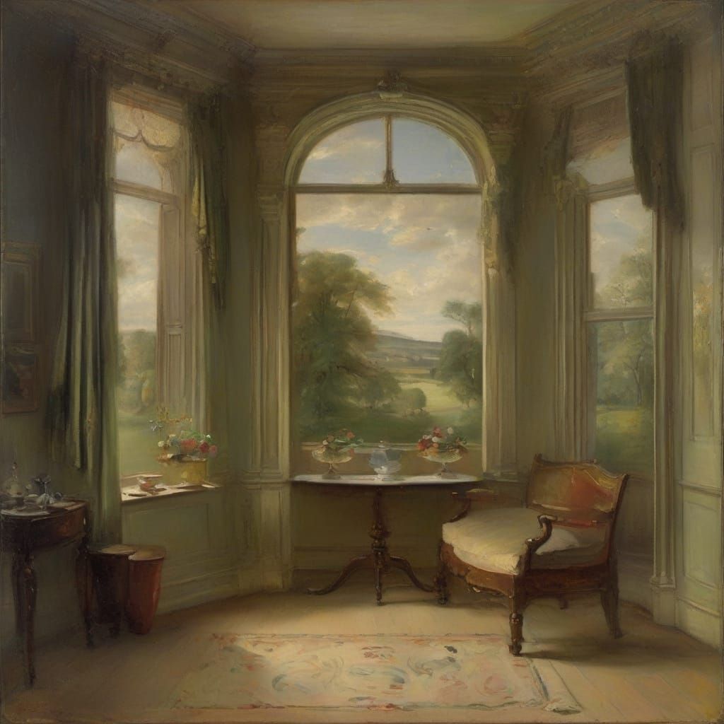 Victorian Era Window Views in Oil Painting Style