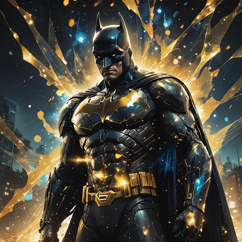 Batman in Nebula Night with Double Exposure Effect