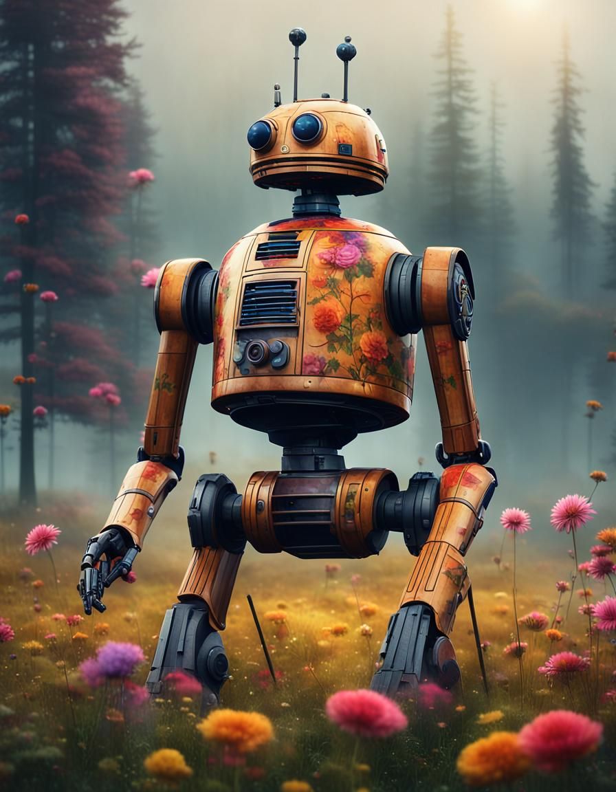 Surreal B1 Battle Droid in Flower Meadow