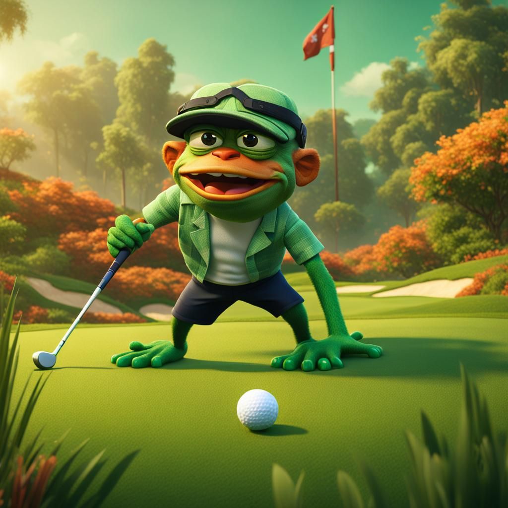 Pepe the Frog Plays Golf: Digital Art