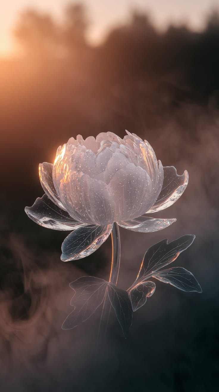 Ethereal Crystal Peony in Golden Hues