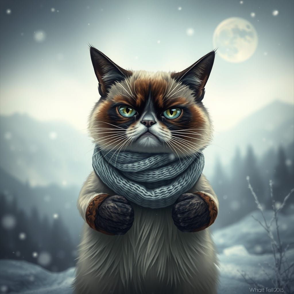 Grumpy Cat Winterscape in Dreamy, Ethereal Style
