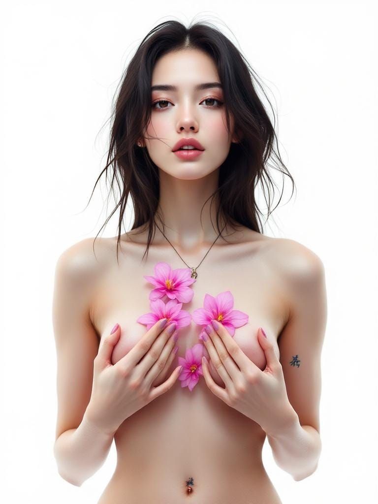 Woman with Flowers in Hokusai and Yoshida Style