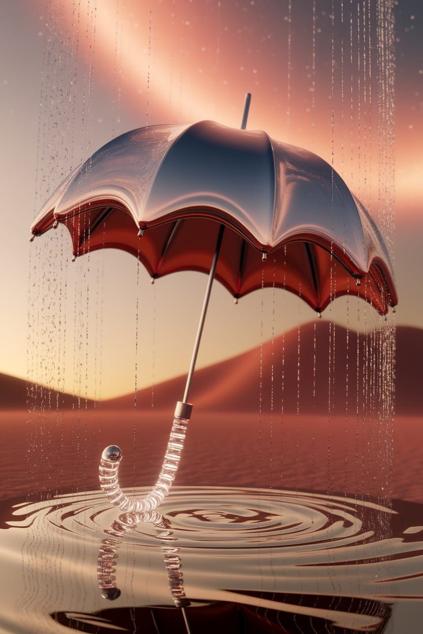 Mercury Umbrella Levitating in Desert Sunset