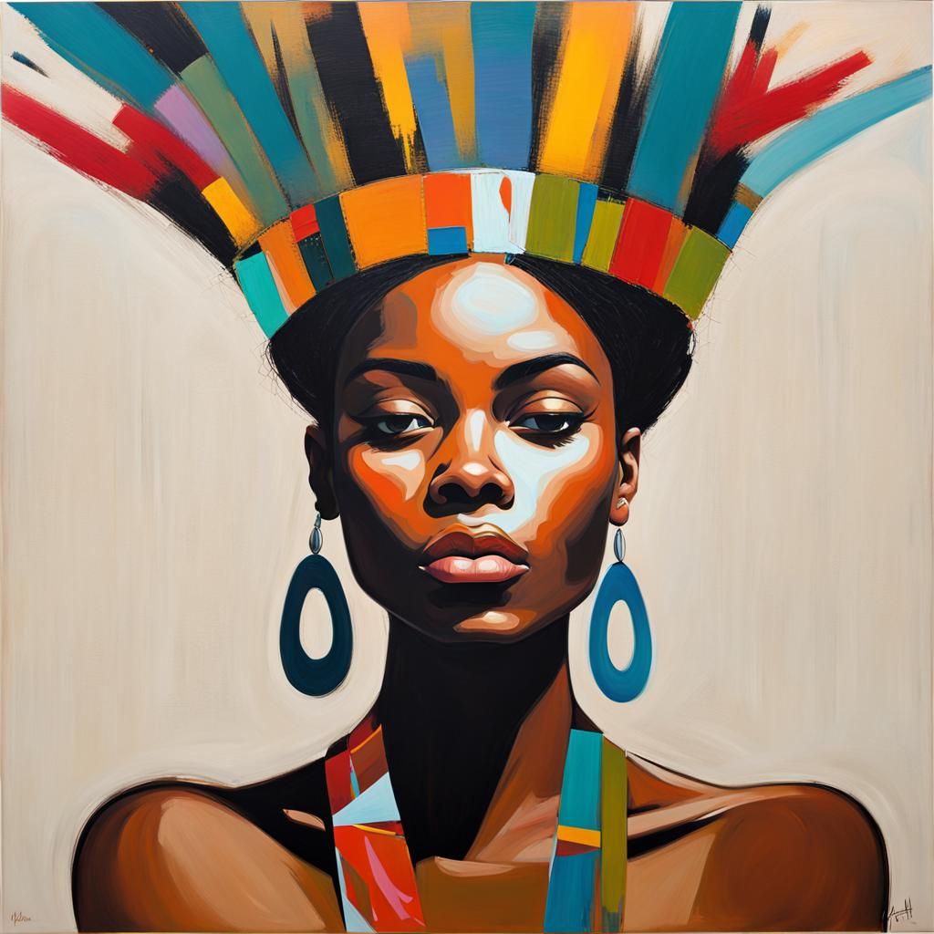 Colorful Minimalist Painting of African American Model