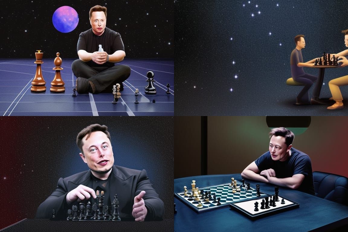 Elon Musk Plays Chess in Deep Color Futurism