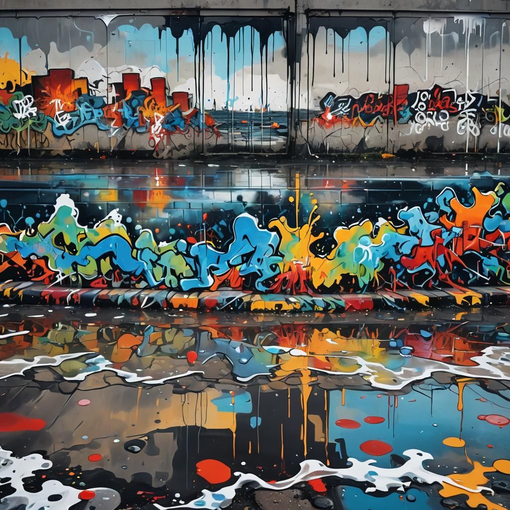 Contemplative Figure at Sea Border in Graffiti Art