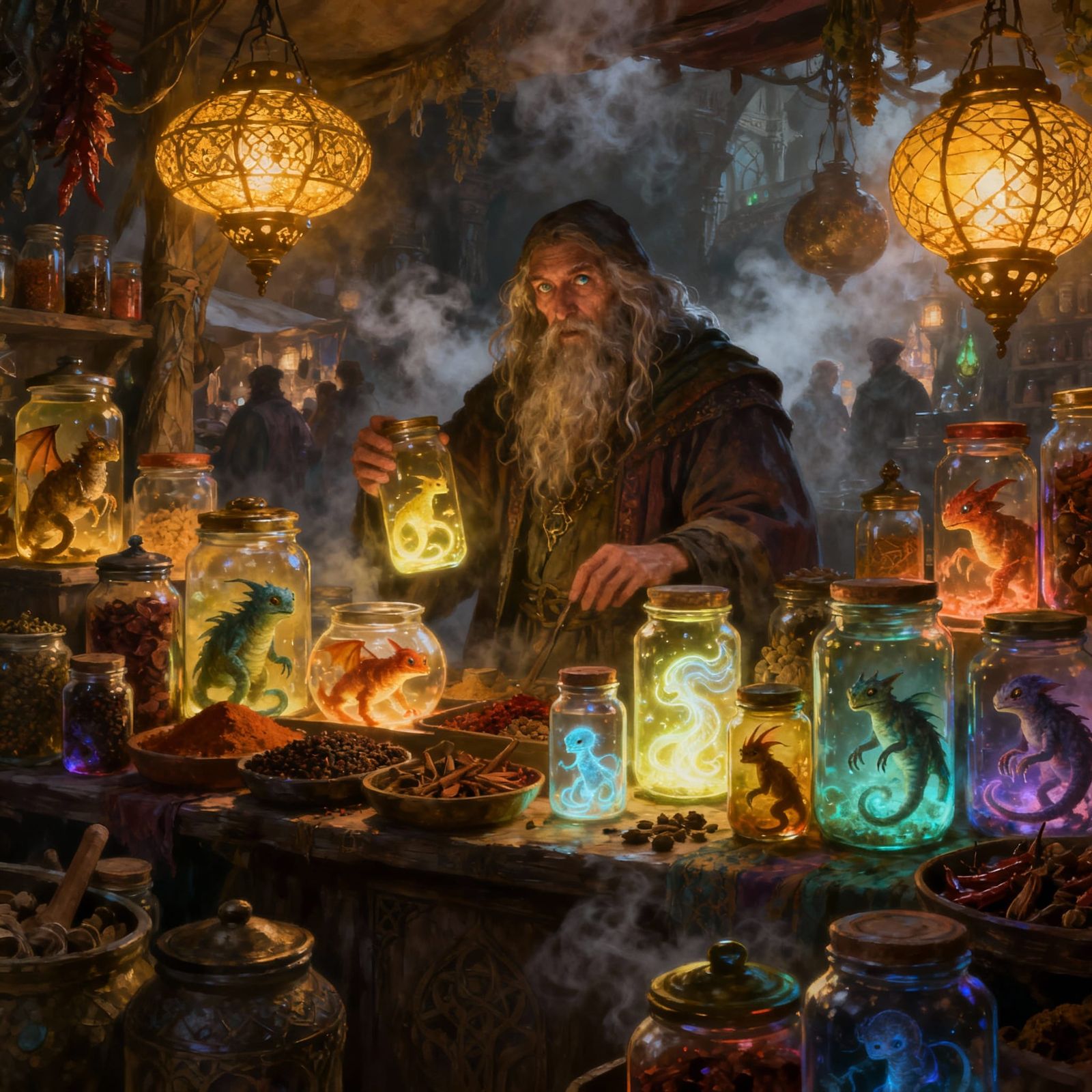 Magical Market Stall Sells Living Creatures in Jars
