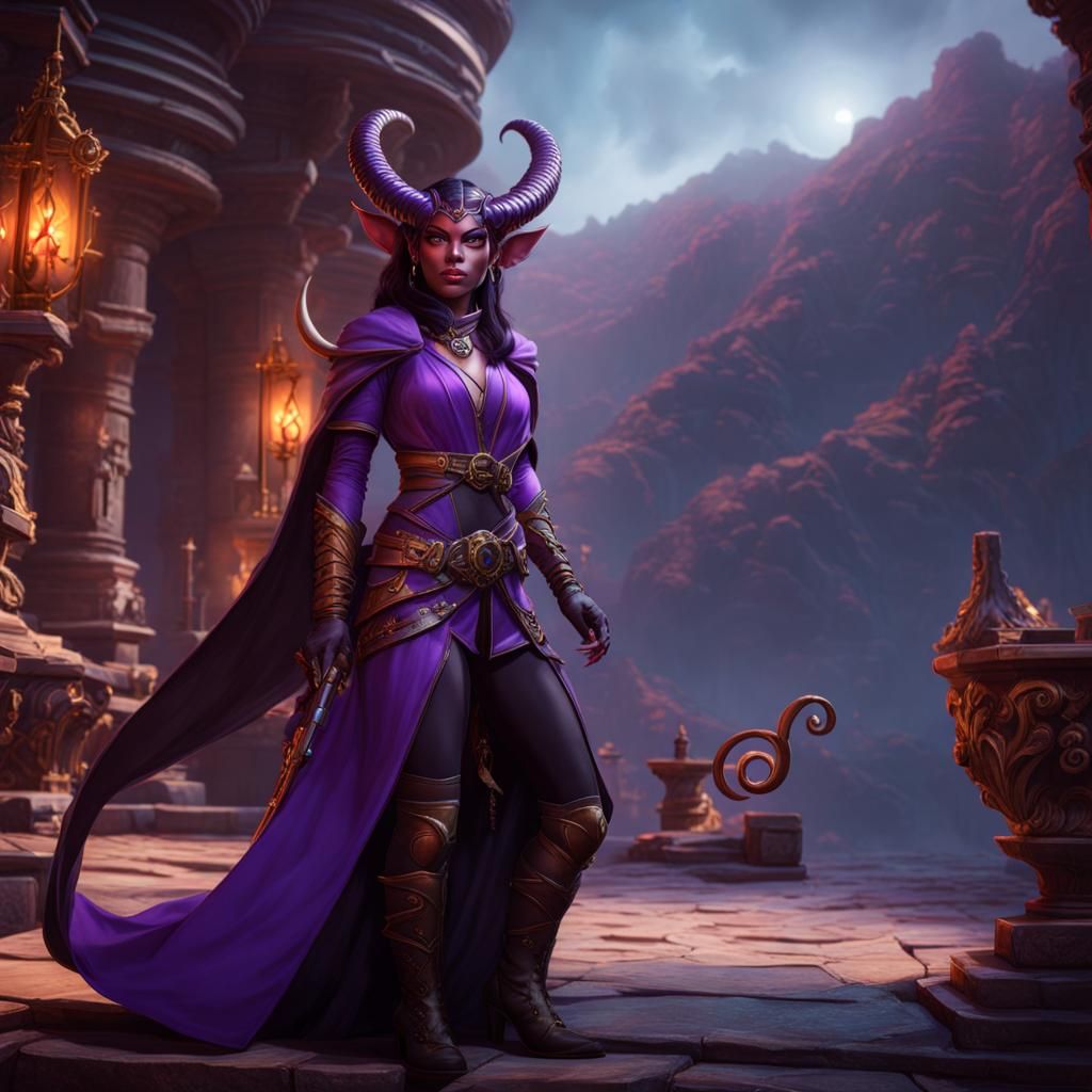 Purple Tiefling Sorceress Concept Art