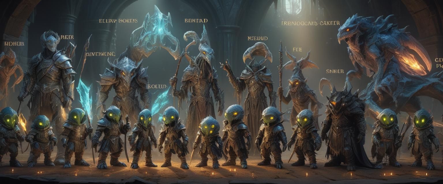 Fantasy Characters and Monsters in Dim Arena