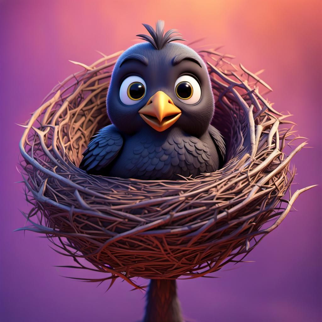 Black bird sitting in a nest