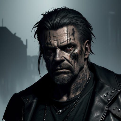 Spartan Warrior in Dark, Gritty Industrial Scene