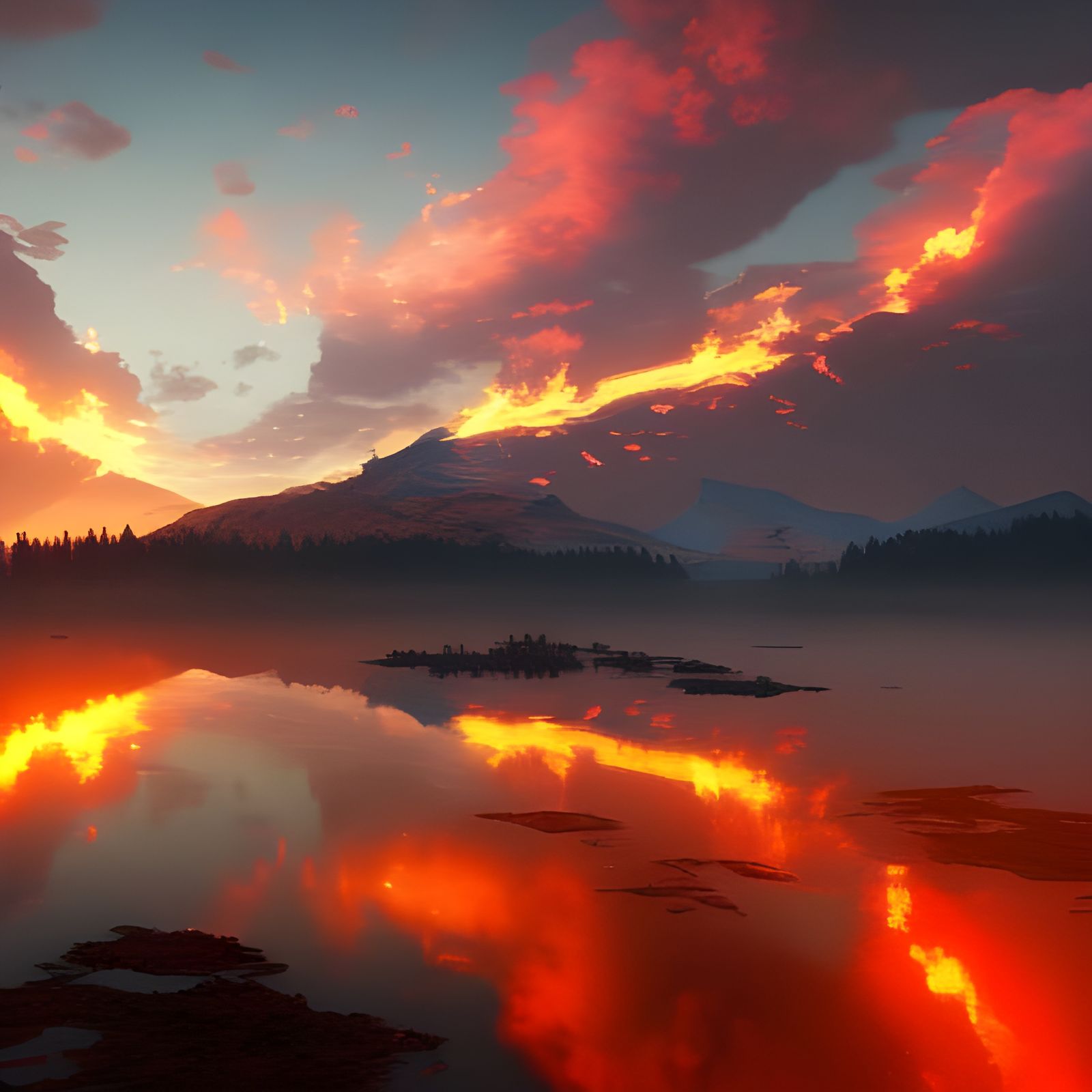 Smoldering Red Sky Concept Art in Hyperdetailed Style