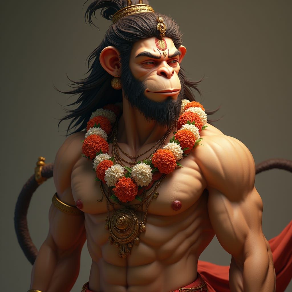 Hanuman Portrait in Hyperdetailed Digital Art Style