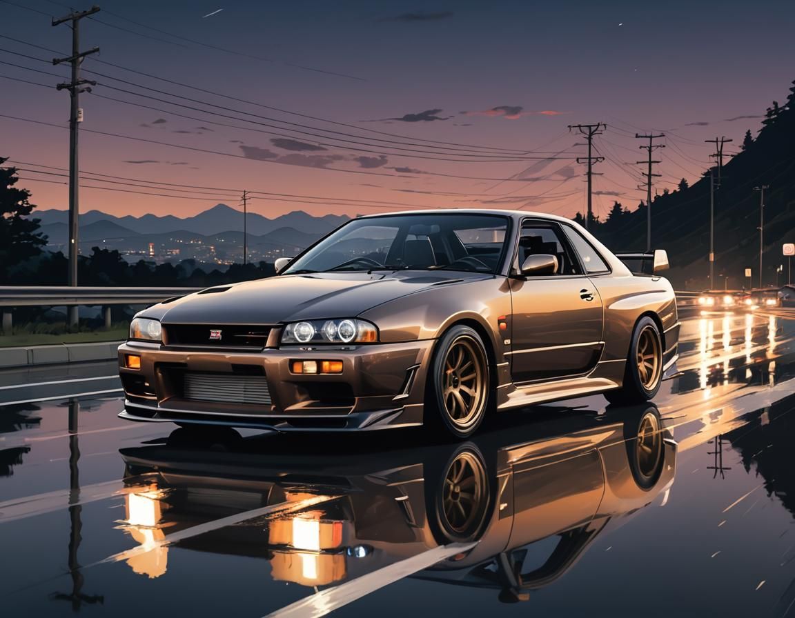 Manga-Style Nissan Skyline GTR on Highway