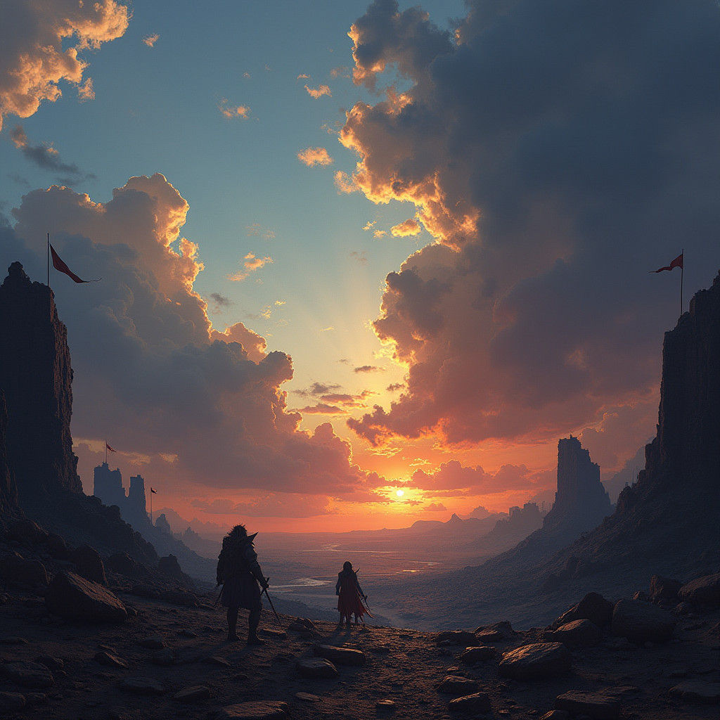 War-Torn Landscape in Ominous Fantasy Concept Art Style
