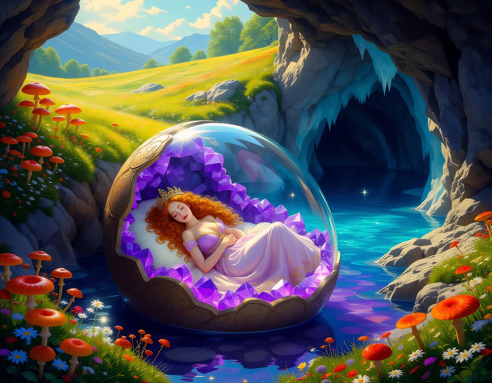 Norse Princess in Crystalline Egg, Flemish Oil Painting