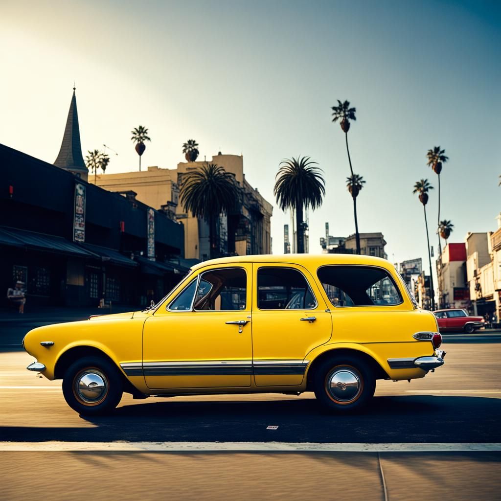 Vintage Yellow Car Outside Chinese Theatre