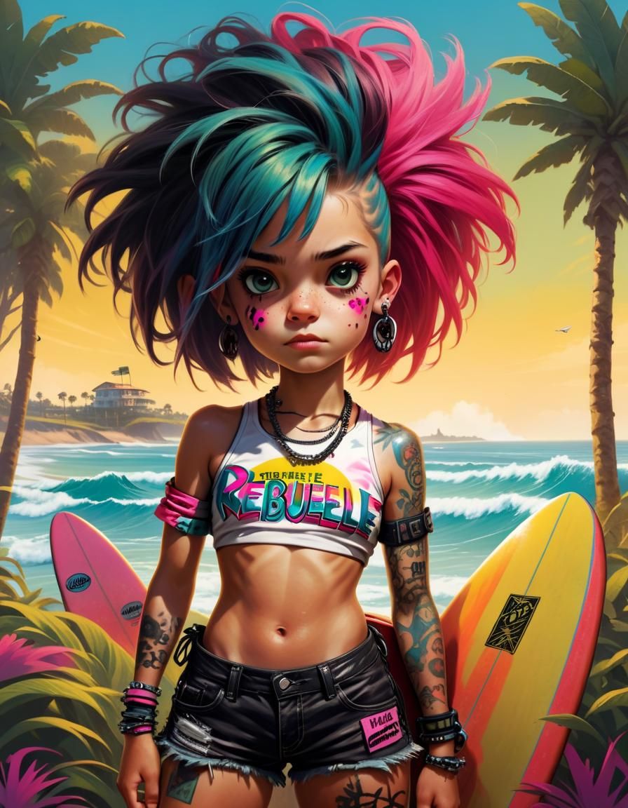 Punk Surfer Girl with Rebellious Style